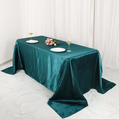 Satin Rectangular Tablecloth 90"x132" Peacock Teal - Seamless Table Cover