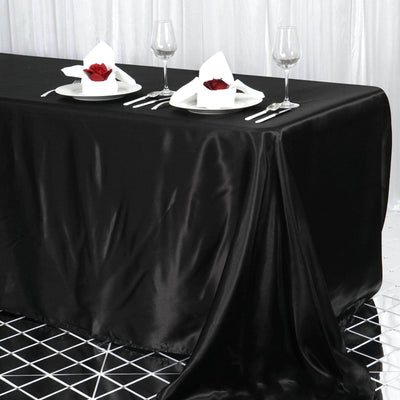 Satin Rectangular Tablecloth 90"x156" Black - Seamless Sophisticated Table Cover for Weddings & Events