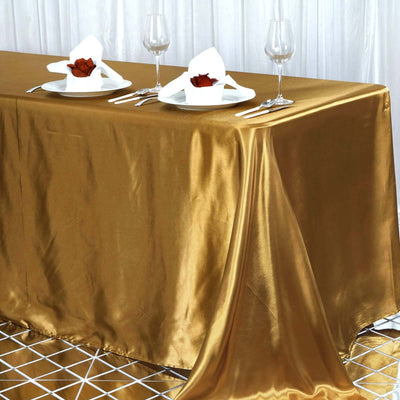 Satin Rectangular Tablecloth 90"x156" Gold - Seamless Sophisticated Table Cover for Weddings & Events