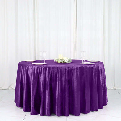 Premium Velvet Round Tablecloth 120" Purple - Seamless Soft & Reusable Table Cover