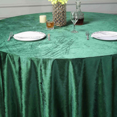 Premium Velvet Round Tablecloth 120" Hunter Emerald Green - Seamless Soft & Reusable Table Cover