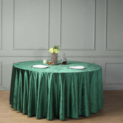 Premium Velvet Round Tablecloth 120" Hunter Emerald Green - Seamless Soft & Reusable Table Cover