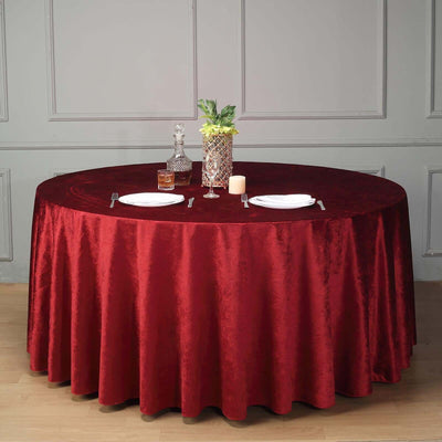 Premium Velvet Round Tablecloth 120" Burgundy - Seamless Soft & Reusable Table Cover