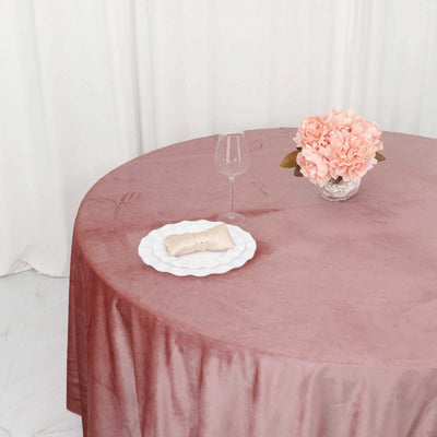 Premium Velvet Round Tablecloth 120" Dusty Rose - Seamless Soft & Reusable Table Cover