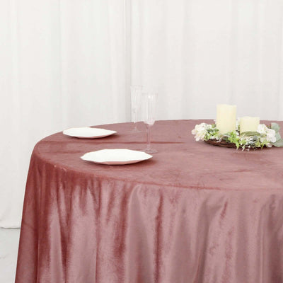 Premium Velvet Round Tablecloth 120" Dusty Rose - Seamless Soft & Reusable Table Cover