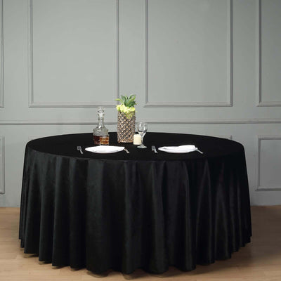 Premium Velvet Round Tablecloth 120" Black - Seamless Soft & Reusable Table Cover