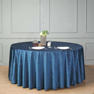 Premium Velvet Round Tablecloth 120" Navy Blue - Seamless Soft & Reusable Table Cover