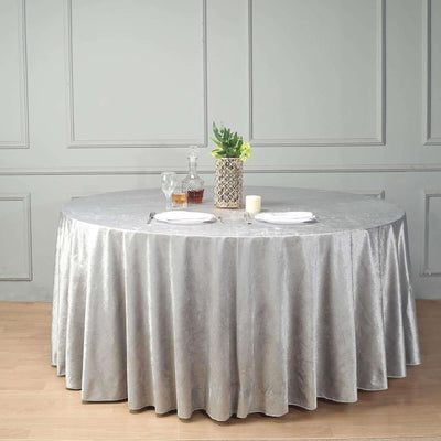 Premium Velvet Round Tablecloth 120" Silver - Seamless Soft & Reusable Table Cover