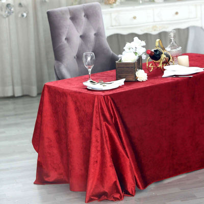Premium Velvet Rectangle Tablecloth 90"x132" Burgundy - Soft Textured Feel Reusable Seamless Table Cover