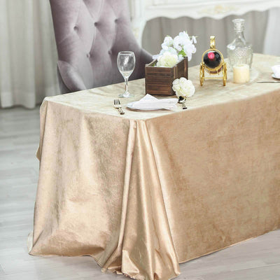 Premium Velvet Rectangle Tablecloth 90"x132" Champagne - Soft Textured Feel Reusable Seamless Table Cover