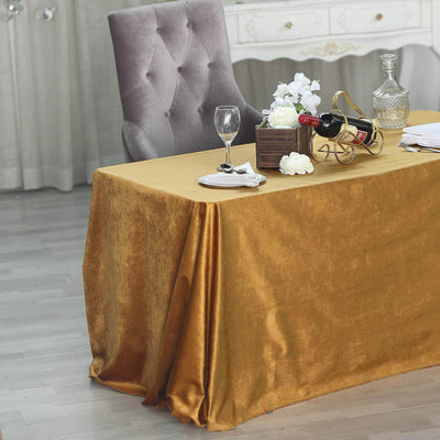 Premium Velvet Rectangle Tablecloth 90"x132" Gold - Soft Textured Feel Luxe Reusable Seamless Table Cover