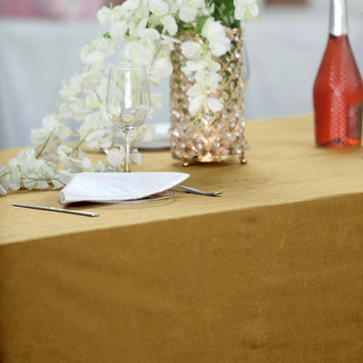 Premium Velvet Rectangle Tablecloth 90"x156" Gold - Soft Textured Feel Luxe Reusable Seamless Table Cover