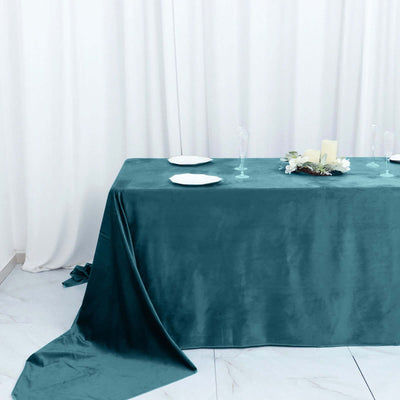 Premium Velvet Rectangle Tablecloth 90"x156" Peacock Teal - Soft Textured Feel Reusable Seamless Table Cover