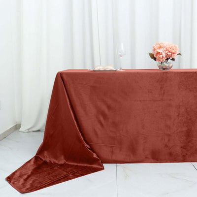 Premium Velvet Rectangle Tablecloth 90"x156" Terracotta (Rust) - Soft Textured Feel Reusable Seamless Table Cover