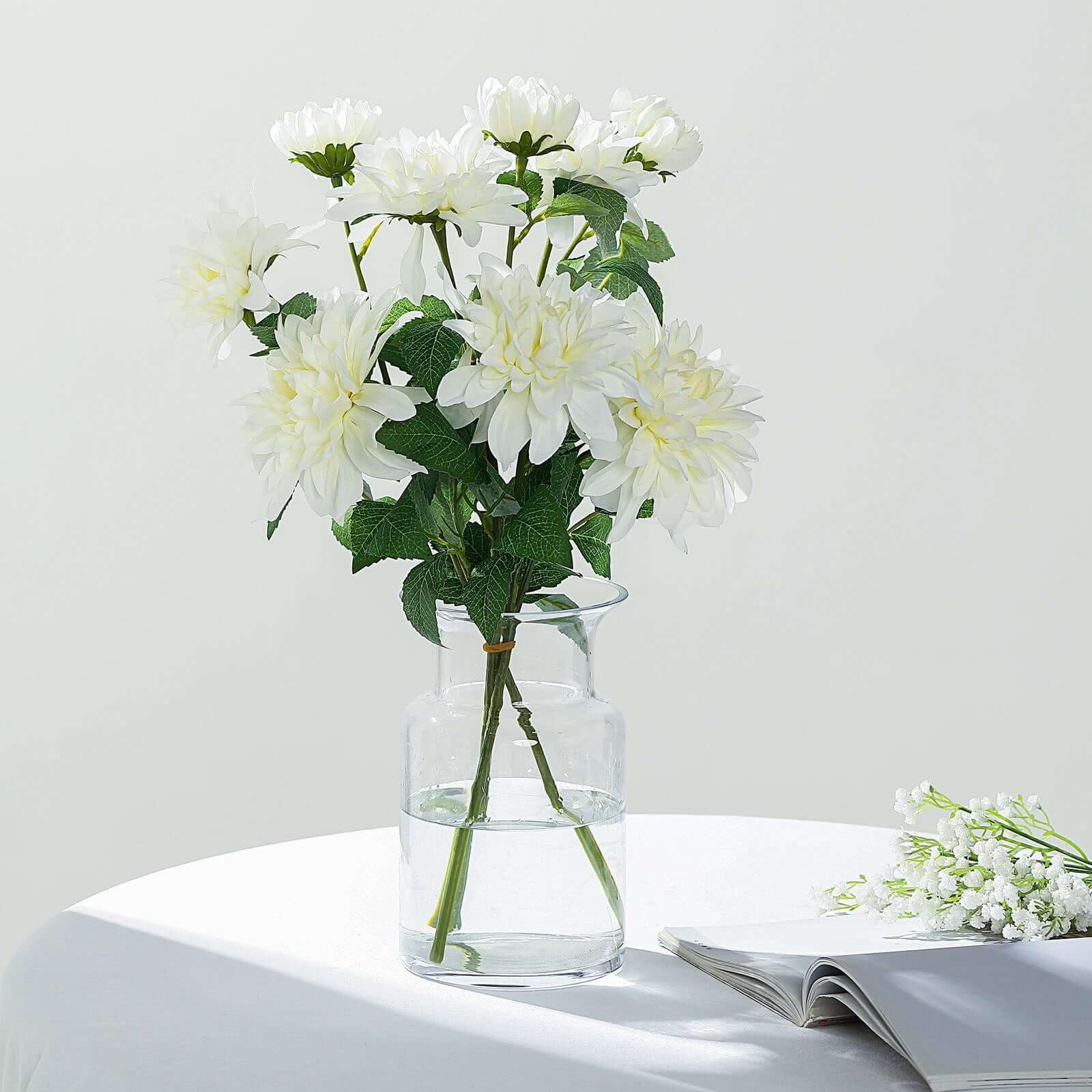 Faux Silk Artificial Dahlia Flower Stem White 29 Tall