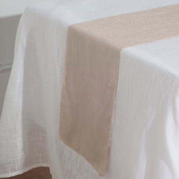 Taupe Linen Table Runner, Slubby Textured Wrinkle Resistant Table Runner 12"x108"