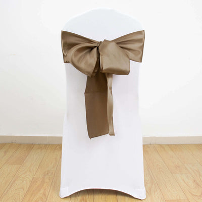 5 Pack Satin Chair Sashes 6"x106" Taupe - Reusable Chair Bows with Smooth Finish