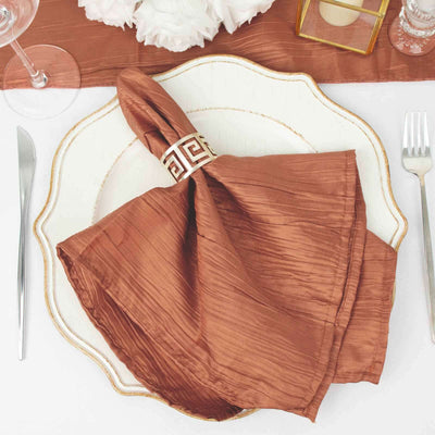 5 Pack Taffeta Napkins 20"x20" Terracotta (Rust) - Accordion Crinkle Cloth Napkins