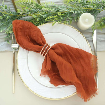 5 Pack Gauze Cheesecloth Napkins 24"x19" Terracotta (Rust) - Reusable Boho Dinner Napkins