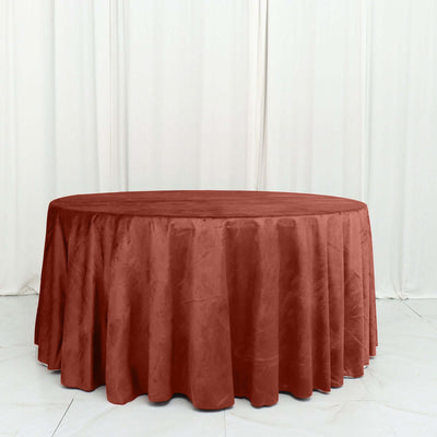 Premium Velvet Round Tablecloth 120" Terracotta (Rust) - Seamless Soft & Reusable Table Cover