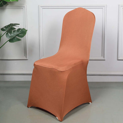 Spandex Stretch Fitted Banquet Chair Cover 160GSM Terracotta (Rust) - Durable Slip-On Slipcover