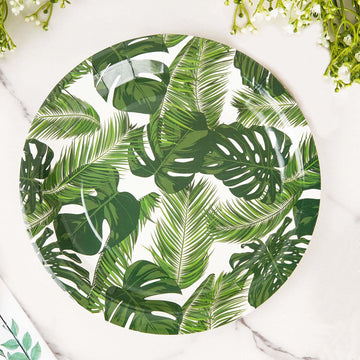 25 Pack Tropical Palm Leaf Mix Dinner Paper Plates, Disposable Plates 300 GSM 9"