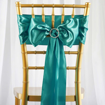 5 Pack Satin Chair Sashes 6"x106" Turquoise - Reusable Chair Bows with Smooth Finish