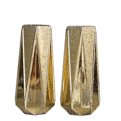 2-Pack Mercury Glass Vases Geometric Design 8" Gold - Decorative Flower Centerpieces for Weddings
