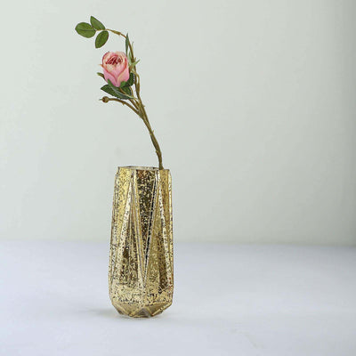 2-Pack Mercury Glass Vases Geometric Design 8" Gold - Decorative Flower Centerpieces for Weddings