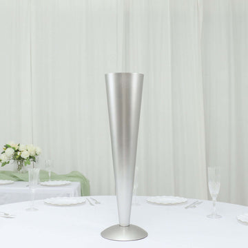 Elegant Brushed Silver Metal Trumpet Flower Vase