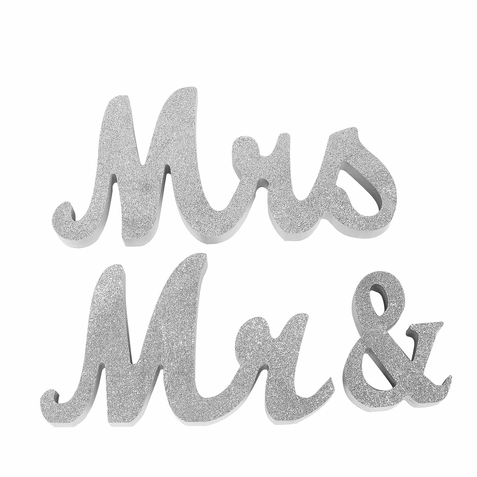 Silver Glittered Wooden Mr & Mrs Wedding Signs | eFavormart.com