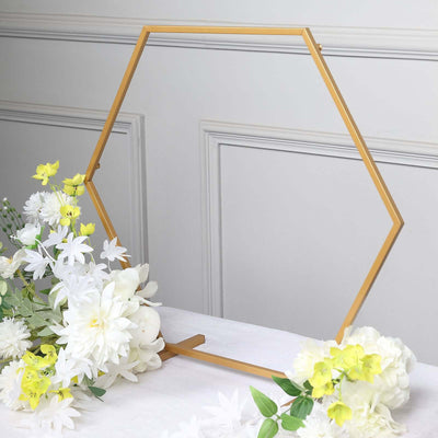 Metal Hexagon Table Wedding Arch Centerpiece Gold 21" - Geometric Self-Standing Flower Balloon Frame