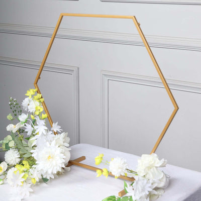 Metal Hexagon Table Wedding Arch Centerpiece Gold 24" - Geometric Self-Standing Flower Balloon Frame