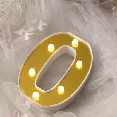 3D Marquee Number "0" Gold with Warm White 6 LED Lights 6" - Light-Up Decor for Weddings