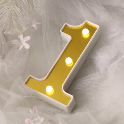 3D Marquee Number "1" Gold with Warm White 3 LED Lights 6" - Light-Up Decor for Weddings
