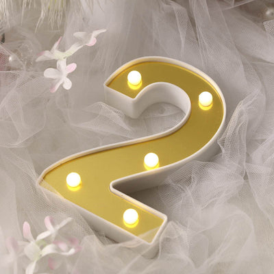 3D Marquee Number "2" Gold with Warm White 5 LED Lights 6" - Light-Up Decor for Weddings