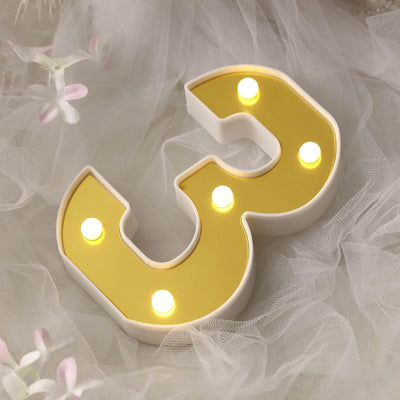 3D Marquee Number "3" Gold with Warm White 5 LED Lights 6" - Light-Up Decor for Weddings