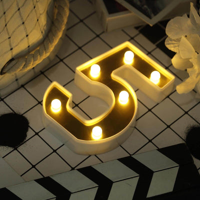 3D Marquee Number "5" Gold with Warm White 6 LED Lights 6" - Light-Up Decor for Weddings
