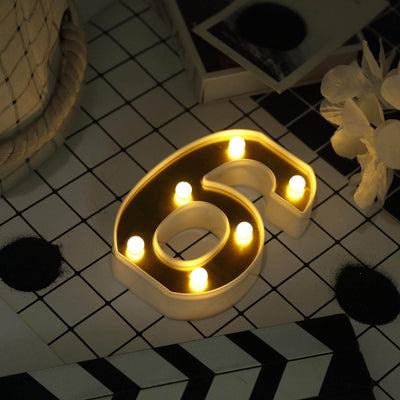 3D Marquee Number "6" Gold with Warm White 6 LED Lights 6" - Light-Up Decor for Weddings