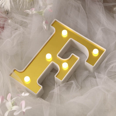 3D Marquee Letter "F" Gold with Warm White 5 LED Lights 6" - Light-Up Accent for Displays