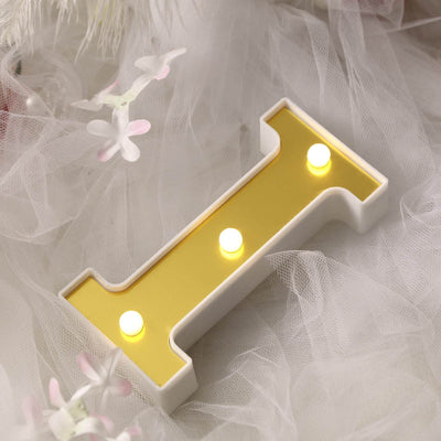 3D Marquee Letter "I" Gold with Warm White 3 LED Lights 6" - Light-Up Accent for Displays