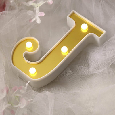 3D Marquee Letter "J" Gold with Warm White 4 LED Lights 6" - Light-Up Accent for Displays