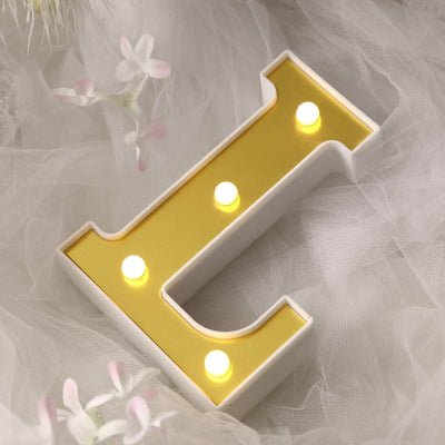 3D Marquee Letter "L" Gold with Warm White 4 LED Lights 6" - Light-Up Accent for Displays