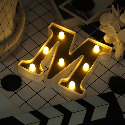 3D Marquee Letter "M" Gold with Warm White 7 LED Lights 6" - Light-Up Accent for Displays