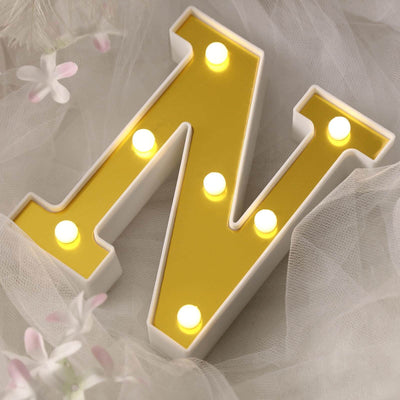 3D Marquee Letter "N" Gold with Warm White 7 LED Lights 6" - Light-Up Accent for Displays