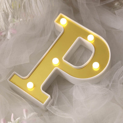 3D Marquee Letter "P" Gold with Warm White 5 LED Lights 6" - Light-Up Accent for Displays