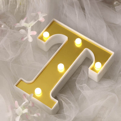 3D Marquee Letter "T" Gold with Warm White 5 LED Lights 6" - Light-Up Accent for Displays