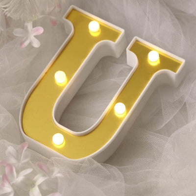 3D Marquee Letter "U" Gold with Warm White 5 LED Lights 6" - Light-Up Accent for Displays