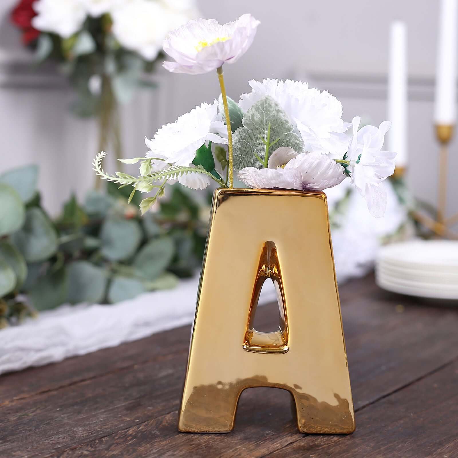 Gold Plated Ceramic Letter A Flower Vase | EFavormart.com