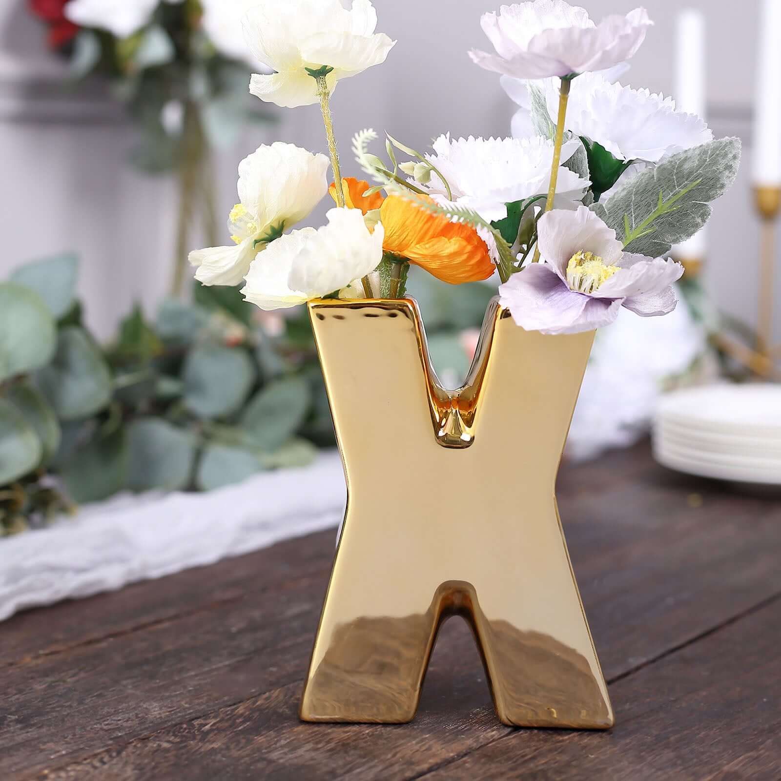 Gold Plated Ceramic Letter X Vase | EFavormart.com